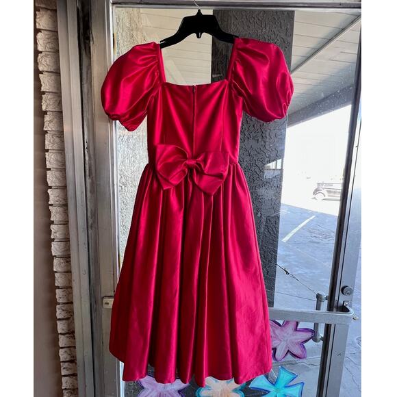 Vintage 1980's red satin puffy sleeve prom dress size S - Picture 4 of 6